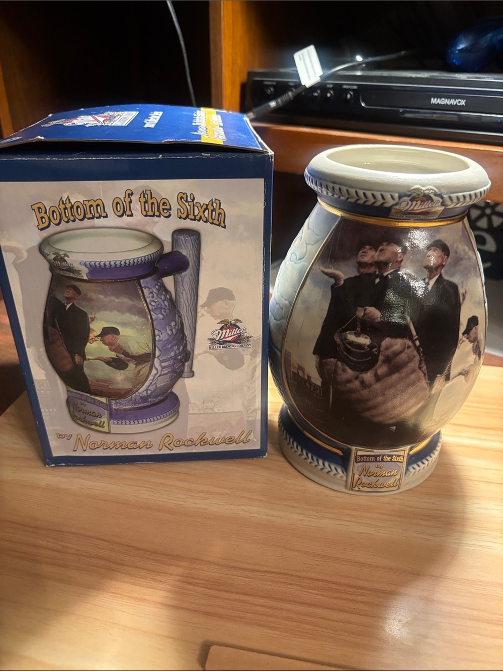 Norman Rockwell "Bottom of the Sixth" Ceramic Stein - Blue Accents